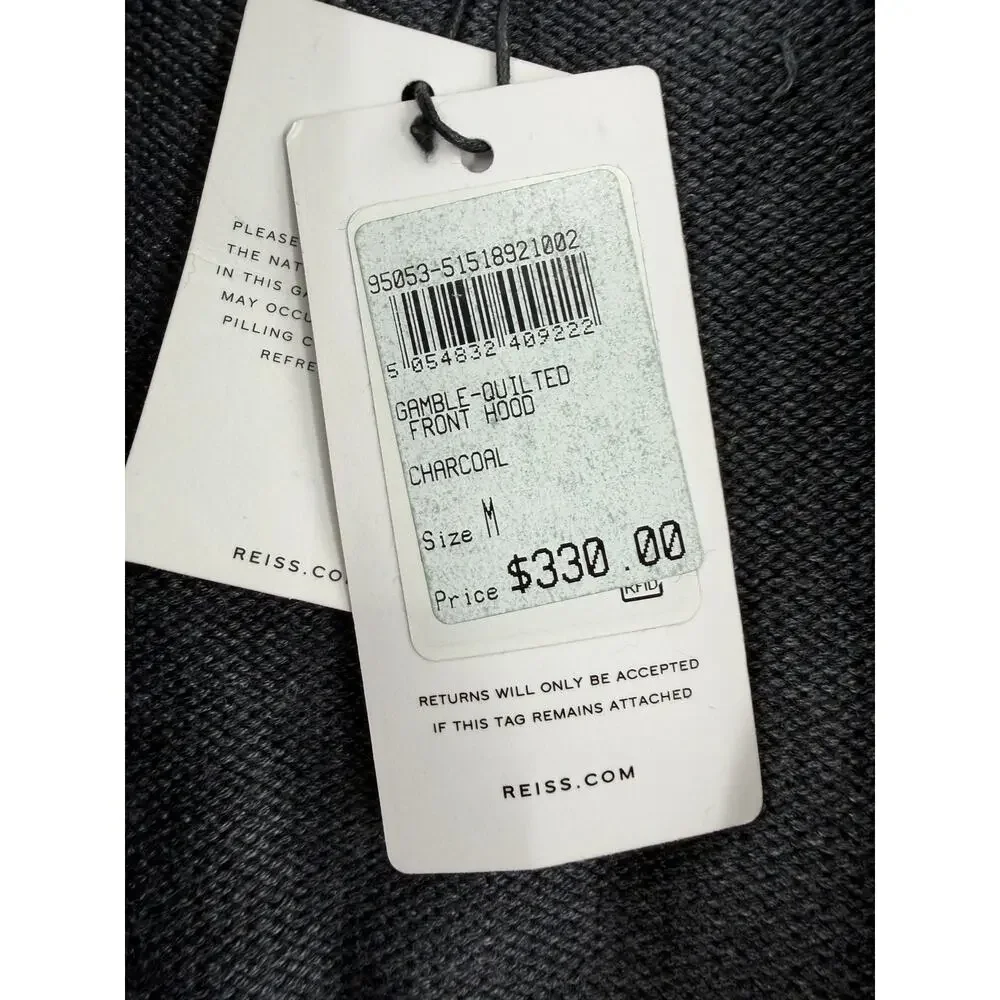 REISS Coat Size M NEW Mens Gray Gamble Quilted Zip Through Hoodie $330